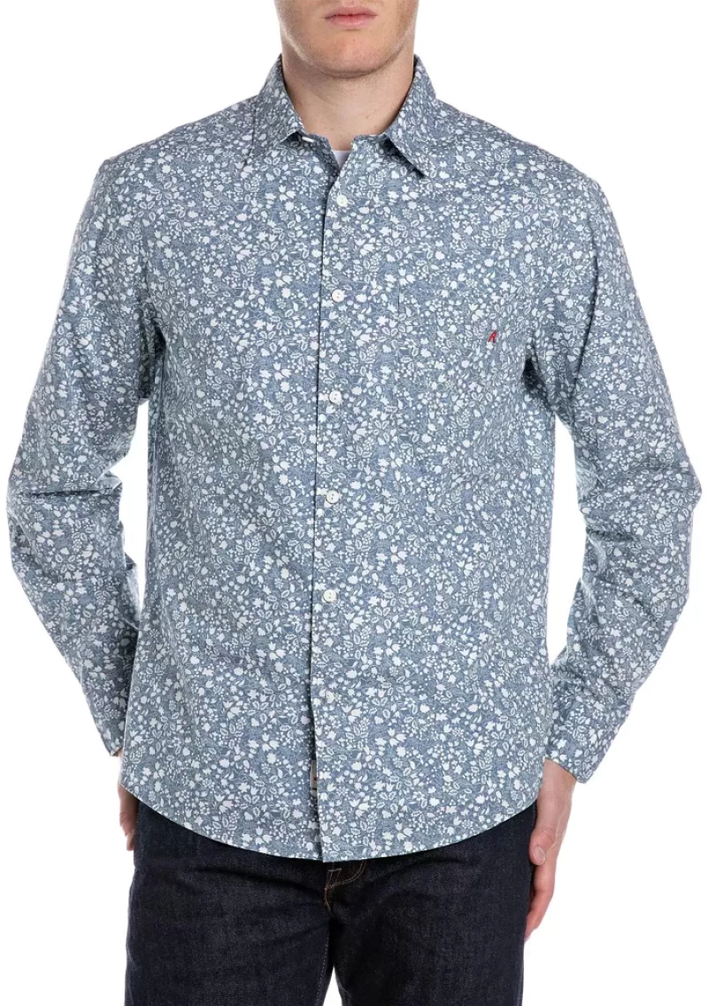 REPLAY SHIRT MEN REPLAY ΛΕΥΚΟ- ΜΠΛΕ (M4148.000.75020-010)
