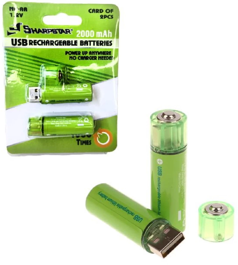 Επαναφορτιζόμενη μπαταρία USB Λιθίου Νi-AA 1.5V - 2000mAh - 2 τεμάχια - USB Rechargeable Battery