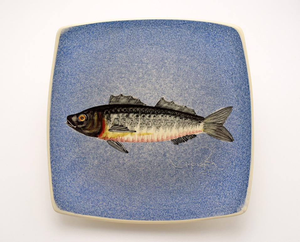 Πιάτο Τετράγωνο Κεραμικό Χειροποίητο Λαβράκι Μπλε - 14cm