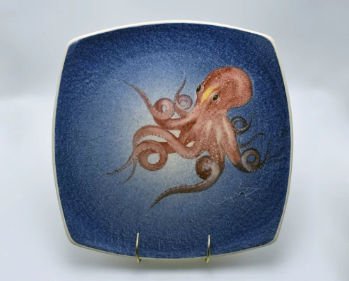 Πιάτο Τετράγωνο Κεραμικό Χειροποίητο Χταπόδι Μπλε - 29cm