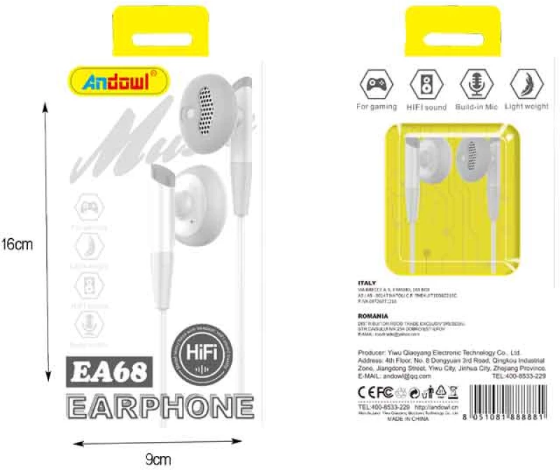Andowl Ενσύρματα Ακουστικά με AUX 3.5mm EA68 - Earphone