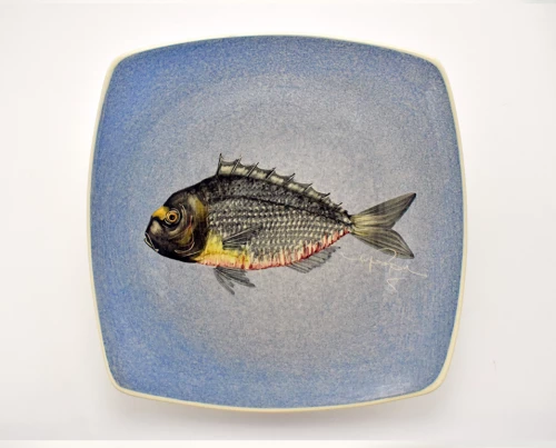 Πιάτο Τετράγωνο Κεραμικό Χειροποίητο Τσιπούρα Μπλε - 29cm