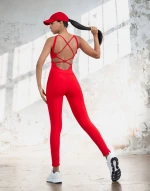 Cross Striped Jumpsuit Push-Up και Σμίλευσης Lismina 2404 Red