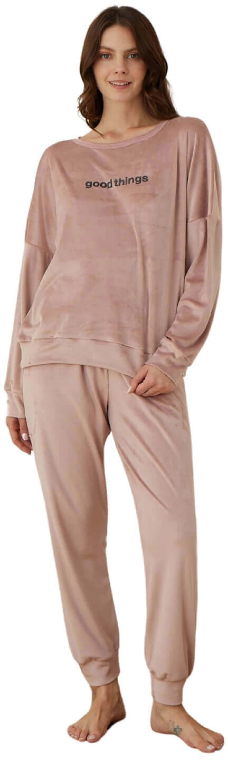 Πιτζάμα Γυναικεία Homewear Βελουτέ W03013 - ΡΟΖ ΠΟΥΔΡΑΣ