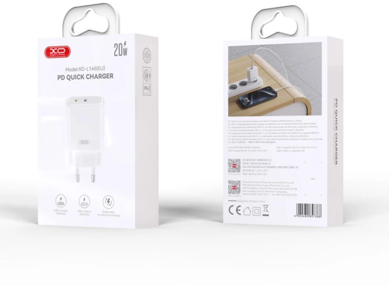 XO L145 ΦΟΡΤΙΣΤΗΣ ΜΕ ΚΑΛΩΔΙΟ LIGHTNING  PD 20W USB-C + LIGHTNING   2 ΘΥΡΕΣ  ΛΕΥΚΟΣ