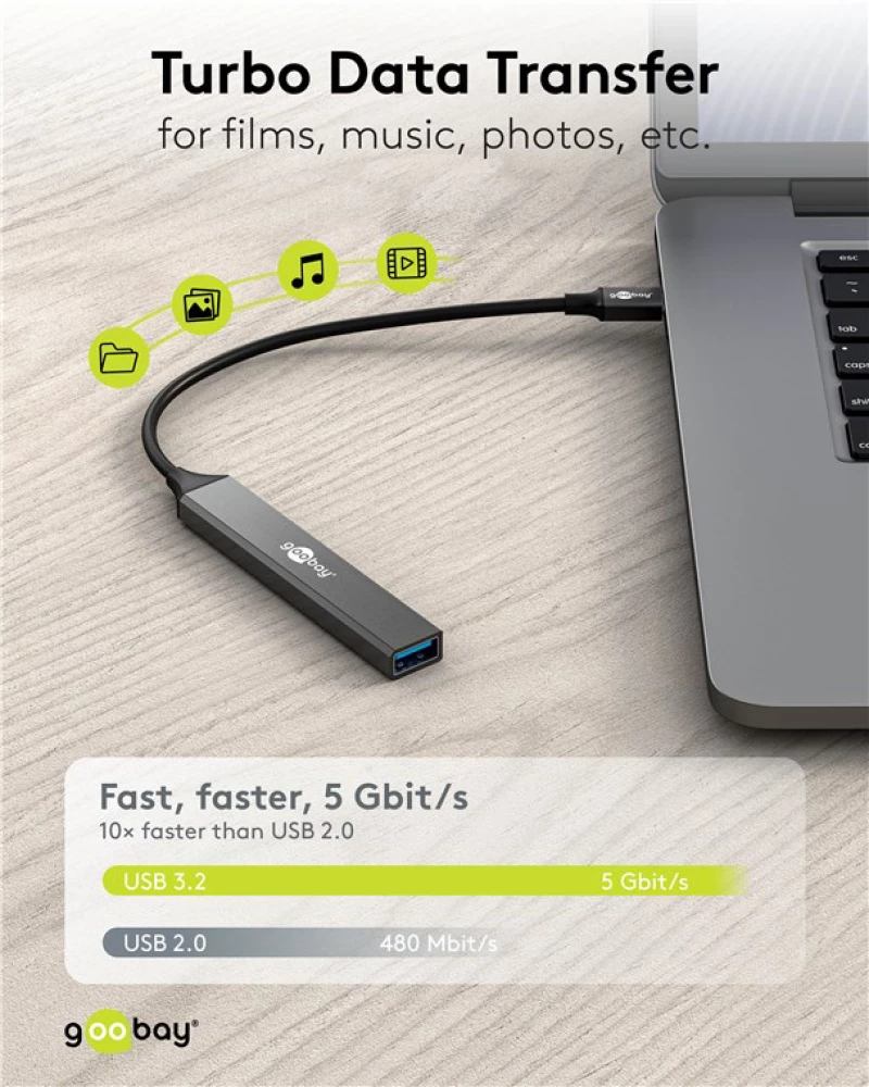 GOOBAY USB hub 74460  5x θυρών  USB 3.2  5Gbps  100W  USB-C σύνδεση  γκρι