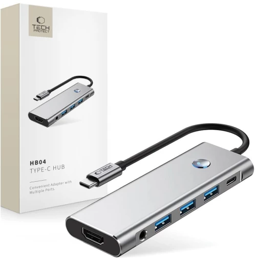 TECH-PROTECT HB04 HUB ADAPTER 9IN1 TYPE-C + USB2.0 + USB3.0 + HDMI 4K 60HZ + SD/TF + PD100W + AV3.5 SPACE GREY