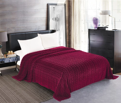 Κουβέρτα fleece braid (220cm x 240cm) μπορντώ - -