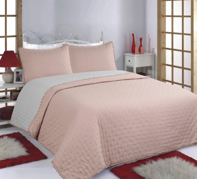 ΚΟΥΒΕΡΛΙ σετ (240cm x 260cm +2x50cm x 70cm) PON-PON pink/grey - -