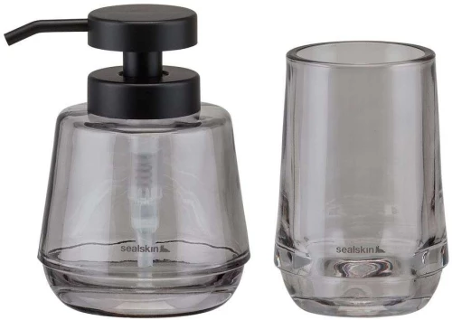 Mood grey set δοχείο κρεμοσάπουνου 380 ml & ποτήρι οδοντόβουρτσας Sealskin