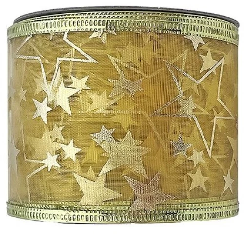 Κορδέλα Χριστουγέννων οργάντζα-σχέδιο αστέρια 63cm x55m χρυσή Xmasfest 1132244
