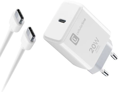 CELLULAR LINE 473418 Σετ Φορτιστής iPhone με Θύρα Type-C και Καλώδιο USB-C 20W Λευκό