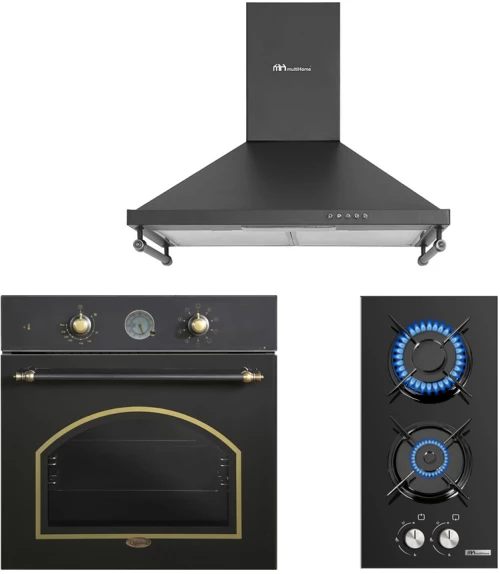 MULTIHOME ΣΕΤ ΦΟΥΡΝΟΣ MH-6051 BLACK RETRO + ΕΣΤΙΑ DOMINO ΥΓΡΑΕΡΙΟΥ MH-6141 + ΑΠΟΡΡΟΦΗΤΗΡΑΣ ΚΑΜΙΝΑΔΑ MH-6652 RUSTIC BLACK MULTIHOME 999-002-87883