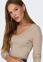 Πουλόβερ crop top "Glitter" μπεζ