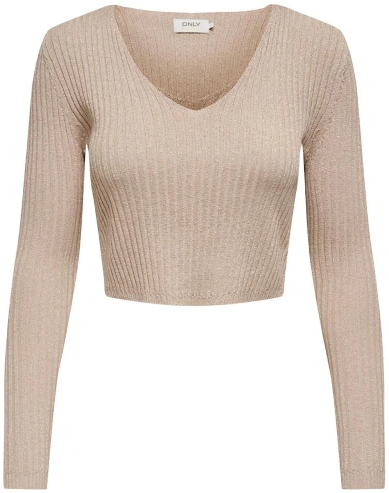 Πουλόβερ crop top "Glitter" μπεζ
