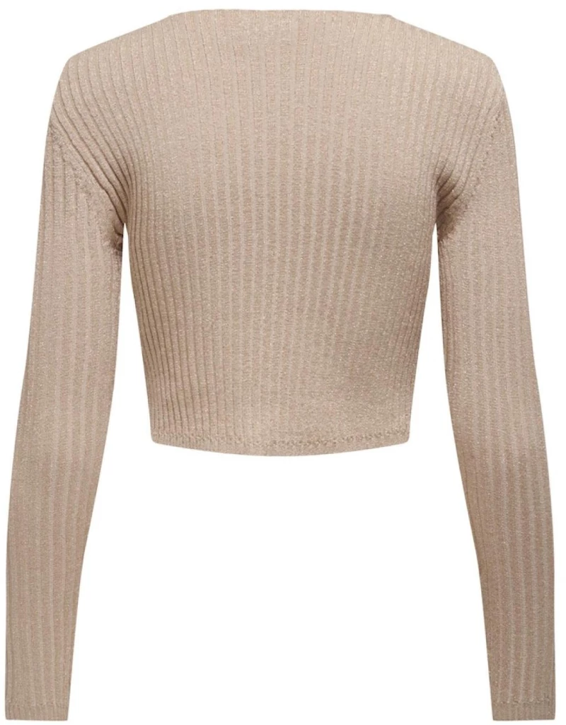 Πουλόβερ crop top "Glitter" μπεζ