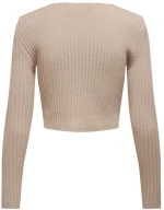 Πουλόβερ crop top "Glitter" μπεζ