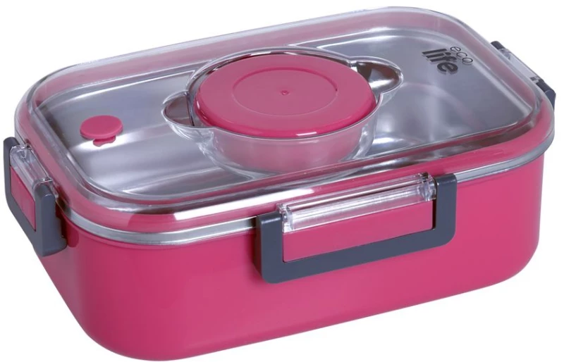 Ορθογώνιο Ανοξείδωτο Θερμός Φαγητού Ecolife 850ml Ροζ