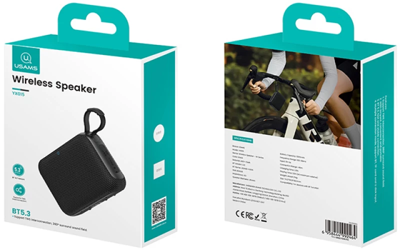 USAMS φορητό ηχείο YX015, 5W, Bluetooth, 1200mAh, μαύρο