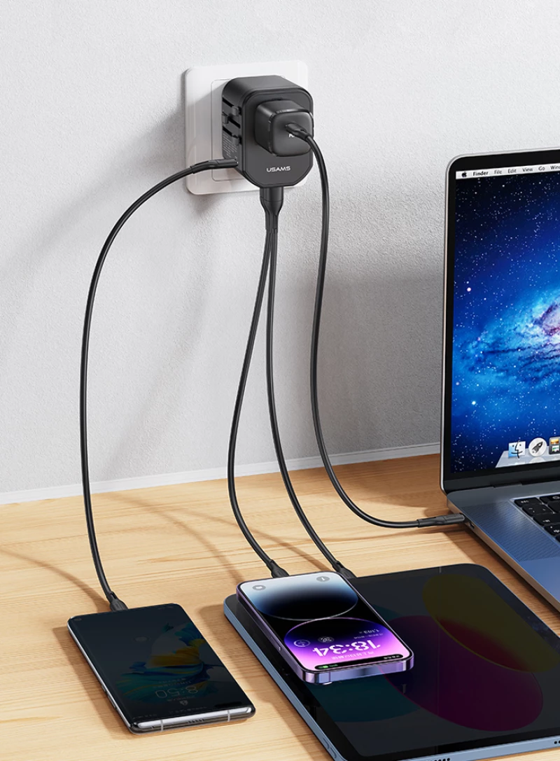 USAMS φορτιστής/αντάπτορας πρίζας US-CC179, USB-C & 2x USB, universal, 20W, μαύρος
