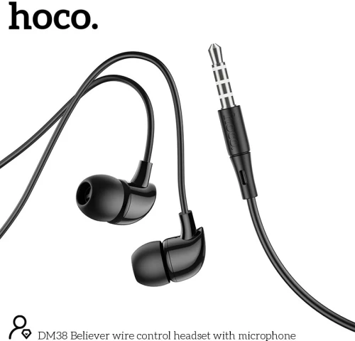 Hands Free Hoco DM38 Believer Stereo 3.5mm με Μικρόφωνο και Πλήκτρο Λειτουργίας 1.2m  Μαύρα