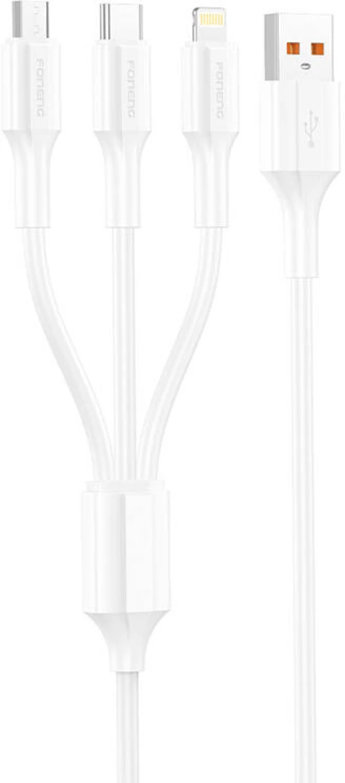 3-in-1 USB to USB-C / Micro USB / Lightning cable Foneng XS01 , 3A, 1.2m (White)