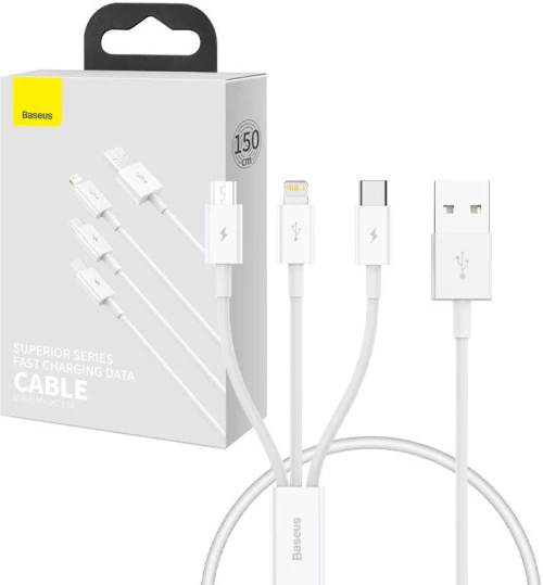 Quick Charge USB to M+L+C  Baseus Superior Data 3.5A 0,5m (White)