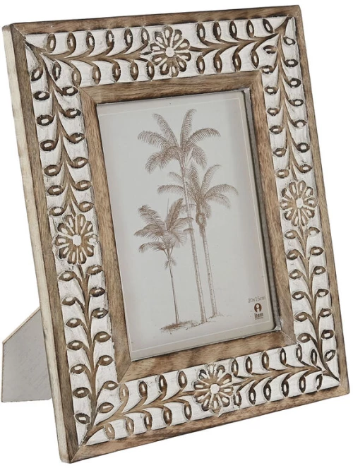 Κορνίζα Home ESPRIT Λευκό Φυσικό Κρυστάλλινο Ξύλο από Μάνγκο Λουλούδι Ινδός 26,5 x 2 x 31,5 cm