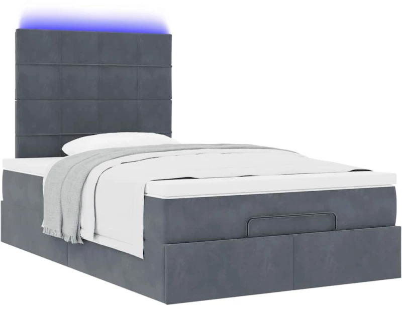 vidaXL Οθωμανικό κρεβάτι με στρώματα & LEDs Σκούρο γκρι Βελούδο