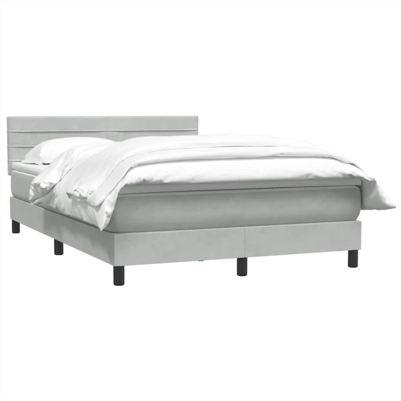 vidaXL Κρεβάτι Boxspring με Στρώμα Ανοιχτό Γκρι 160x220 εκ. Βελούδινο