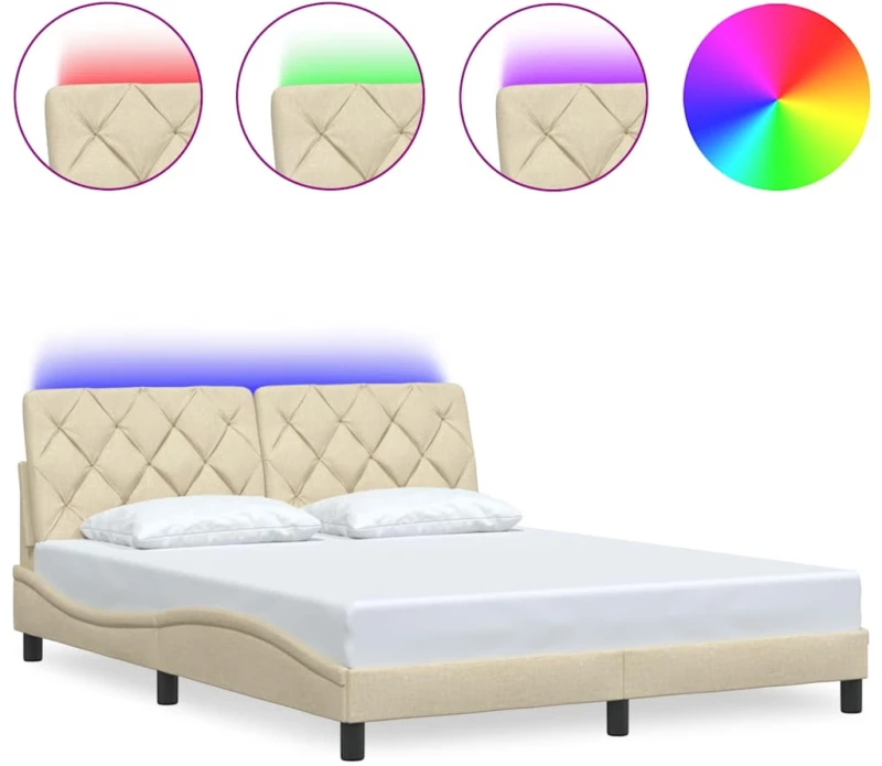 vidaXL Πλαίσιο κρεβατιού με LED χωρίς στρώμα Κρέμα 160x200 cm Ύφασμα