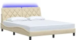 vidaXL Πλαίσιο κρεβατιού με LED χωρίς στρώμα Κρέμα 160x200 cm Ύφασμα