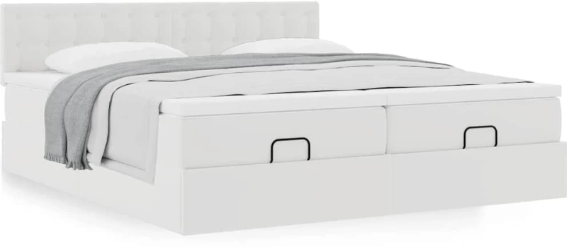 vidaXL Οθωμανικό κρεβάτι με στρώματα Λευκό 160x200cm Faux Leather