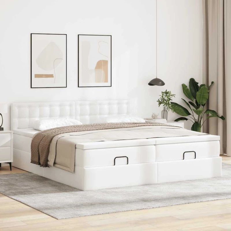 vidaXL Οθωμανικό κρεβάτι με στρώματα Λευκό 160x200cm Faux Leather