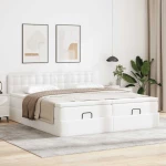 vidaXL Οθωμανικό κρεβάτι με στρώματα Λευκό 160x200cm Faux Leather