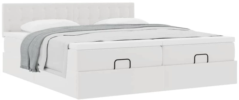 vidaXL Οθωμανικό κρεβάτι με στρώματα Λευκό 160x200cm Faux Leather