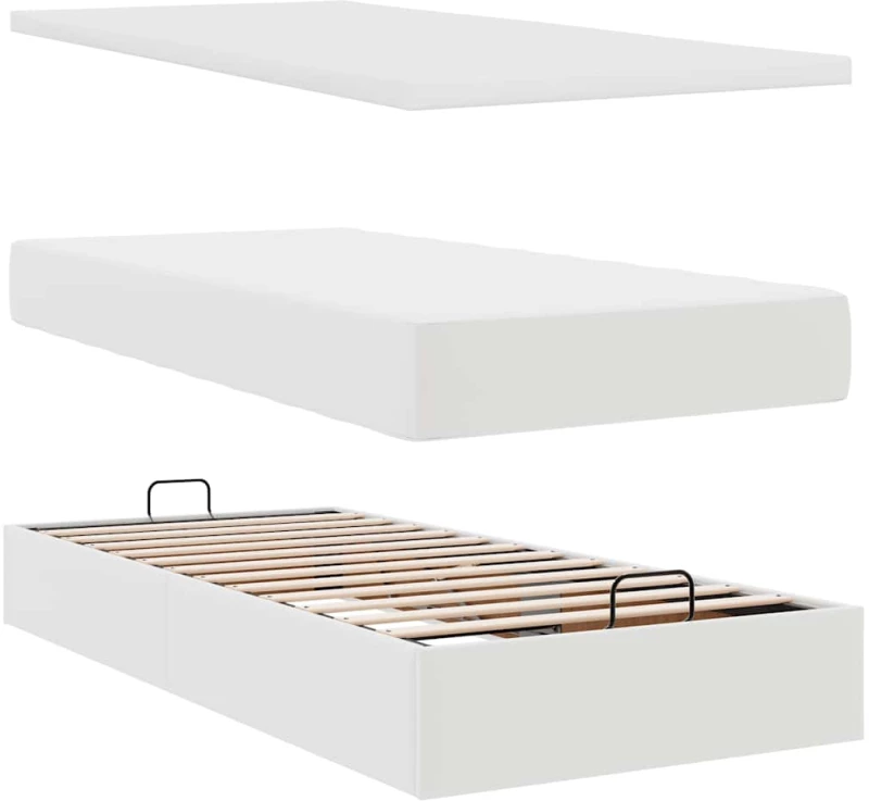 vidaXL Οθωμανικό κρεβάτι με στρώματα Λευκό 160x200cm Faux Leather