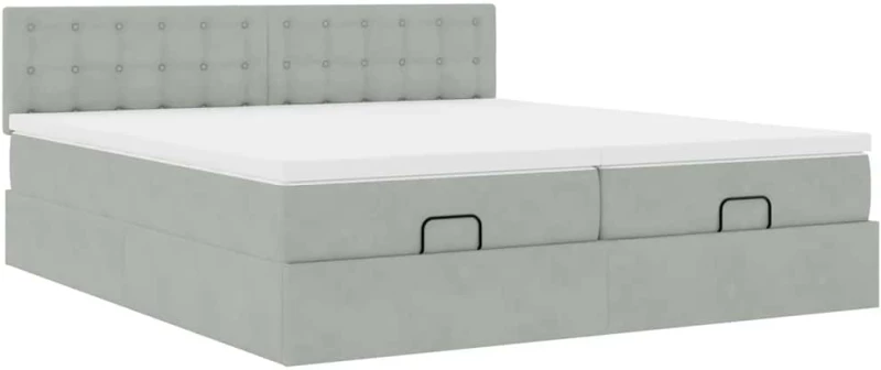 vidaXL Οθωμανικό κρεβάτι με στρώματα & LEDs Ανοιχτό γκρι Βελούδο