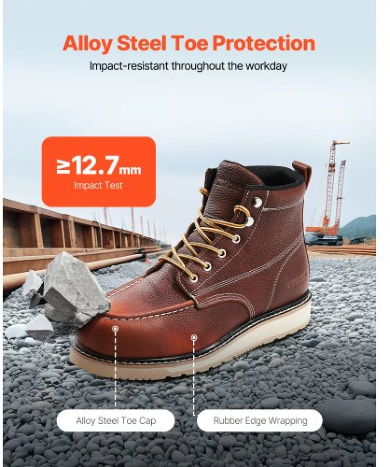 VEVOR Steel Toe Work Boots UK Size 10.5 Waterproof Moc for Men Slip-Resistant