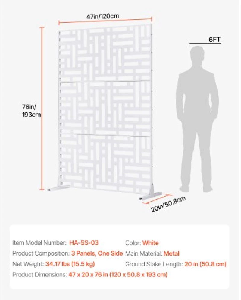 VEVOR Metal Privacy Screen 47" x 76" Outdoor Privacy Screens & Panels White