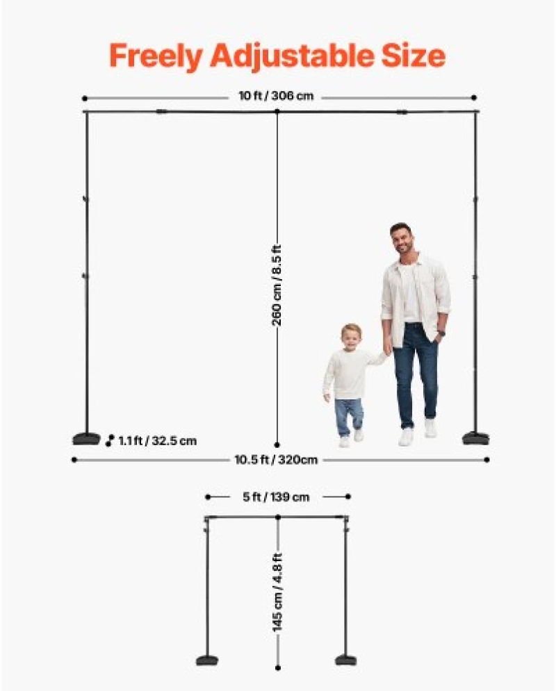 VEVOR Backdrop Stand Background Stand Kit 8.5 x 10 ft for Party & Photo Studio