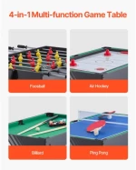 VEVOR 122cm Air Hockey Table 4-in-1 Combo Game Table Foosball Ping Pong Billiard