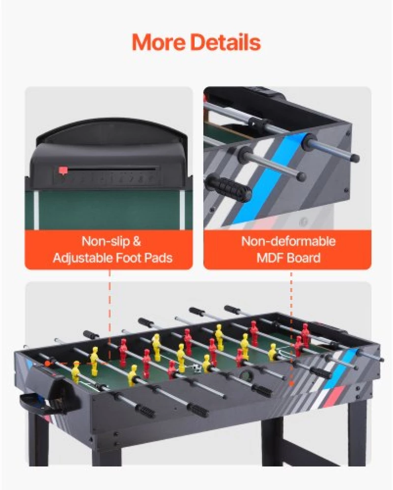 VEVOR 122cm Air Hockey Table 4-in-1 Combo Game Table Foosball Ping Pong Billiard