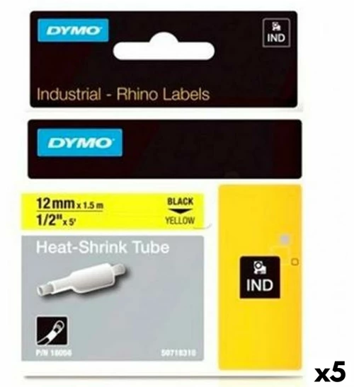 Πλαστικοποιημένη Ταινία για Στυλό Rhino Dymo ID1-12 Κίτρινο Μαύρο 12 x 1,5 mm (5 Μονάδες)