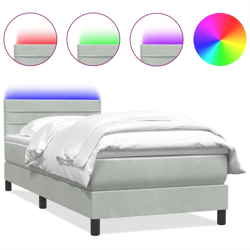 vidaXL Κρεβάτι Boxspring με Στρώμα Ανοιχτό Γκρι 80x210 εκ. Βελούδινο
