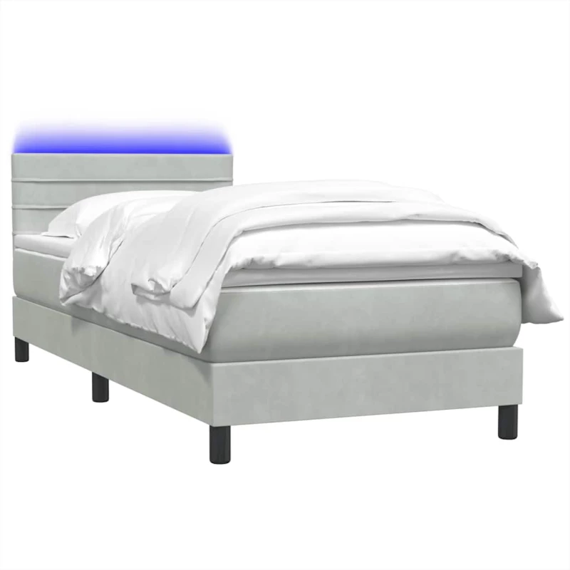 vidaXL Κρεβάτι Boxspring με Στρώμα Ανοιχτό Γκρι 80x210 εκ. Βελούδινο