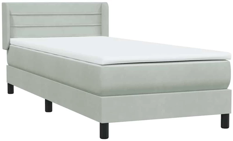 vidaXL Box Spring κρεβάτι με στρώμα ανοιχτό γκρι 90x220 εκ. Βελούδινο
