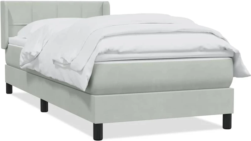vidaXL Box Spring κρεβάτι με στρώμα ανοιχτό γκρι 90x220 εκ. Βελούδινο