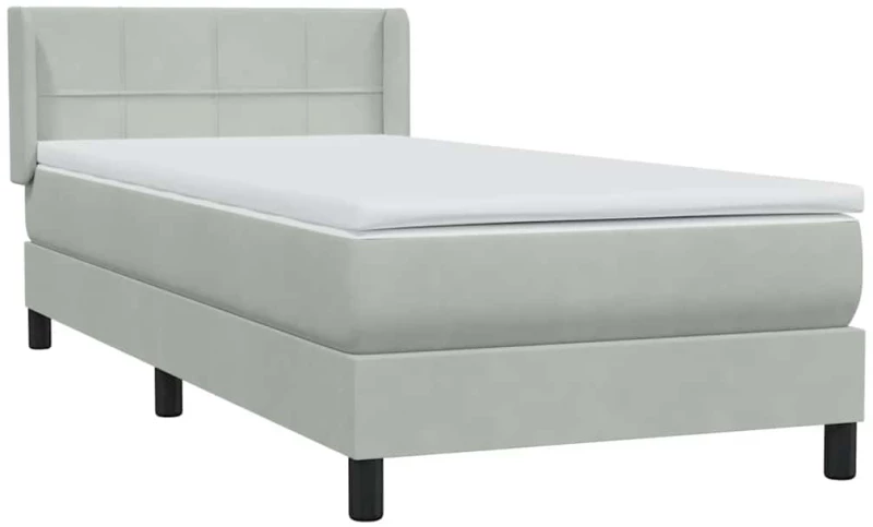 vidaXL Box Spring κρεβάτι με στρώμα ανοιχτό γκρι 90x220 εκ. Βελούδινο