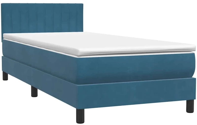 vidaXL Κρεβάτι Boxspring με Στρώμα Σκούρο Μπλε 80x220 εκ. Βελούδινο